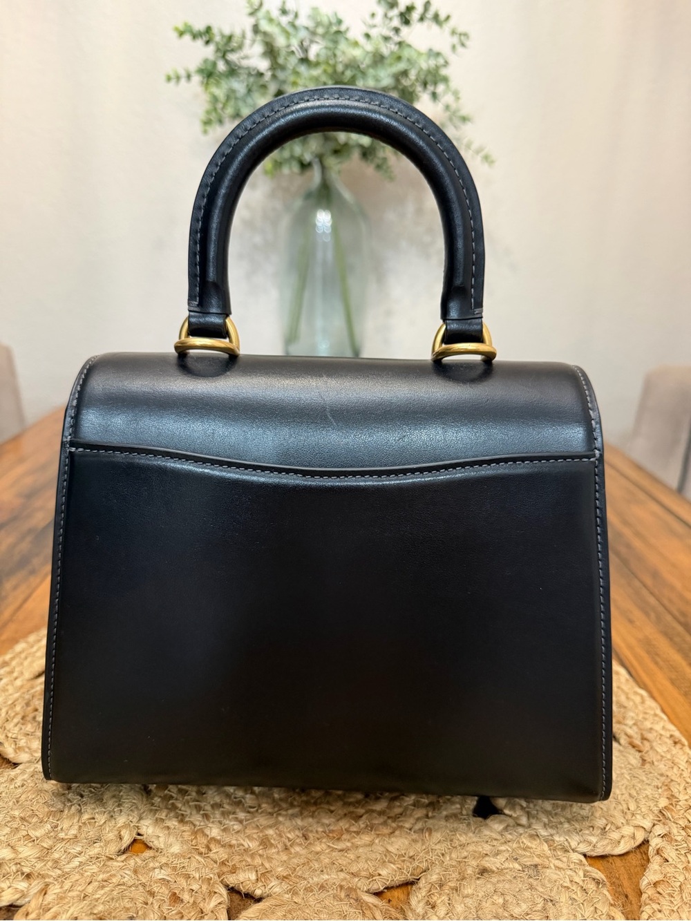 Coach Black Leather Top-Handle Bag with Gold 'C' Accent - Picture 2 of 11